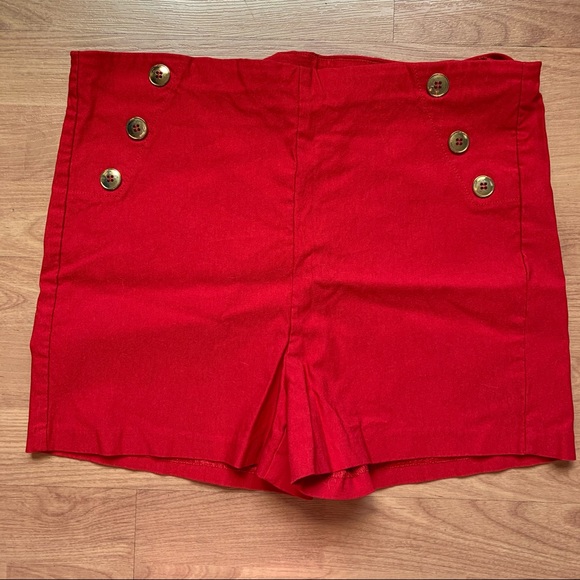 Red High Waisted Shorts - Picture 1 of 4